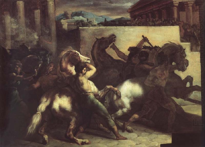 Theodore   Gericault The race of the wild horses oil painting picture